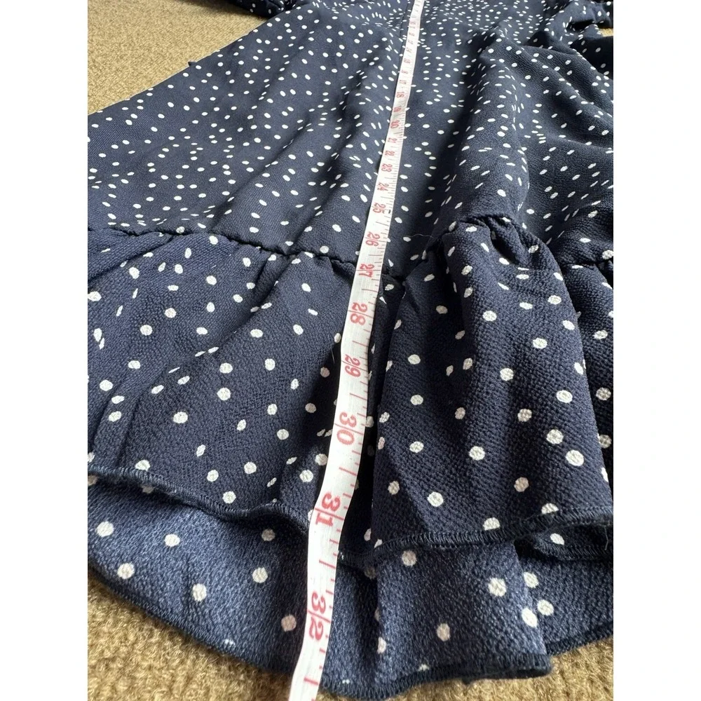 Relipop Womens Navy Blue & White Polka Dot Lightweight Wrap Sundress Dress S